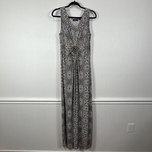 LEMMIE for NINA LEONARD Maxi Dress Women's M Geometric Print‎ Sleeveless Beaded